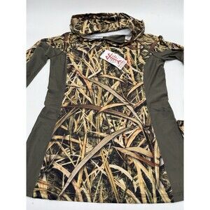 BassDash Dried Reeds Women’s UPF 50+ Camo Hoodie Shirt w Neck Gaiter FS03W Small